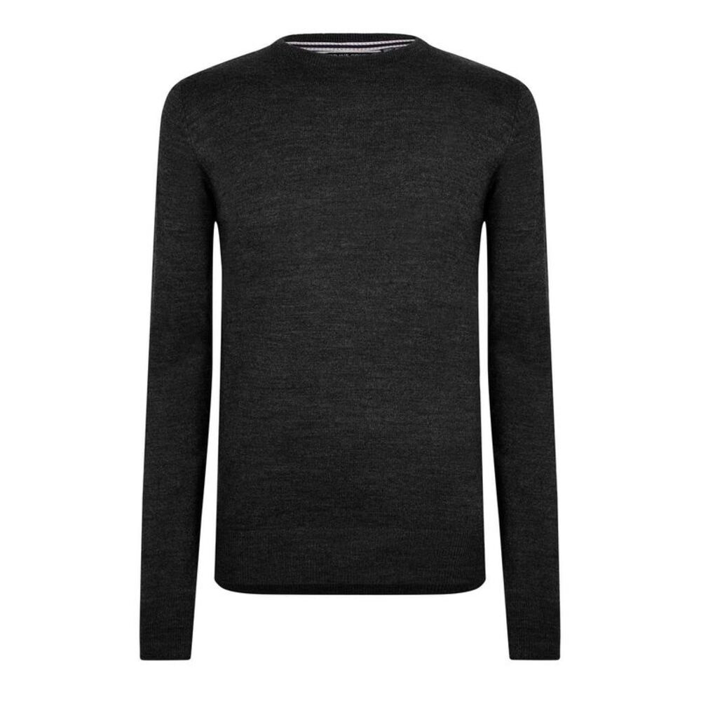 Brave Soul Mens Flat Knit Crew Neck Sweater / Dark Charcoal